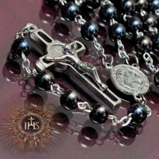 Black St Saint Benedict Glass Prayer Bead Rosary Exorcism Protection 