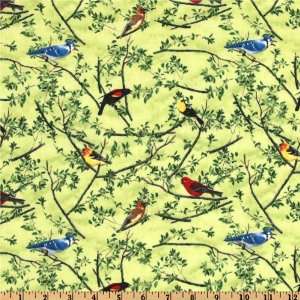 44 Wide Natures Song Birds Lime Fabric By The Yard 