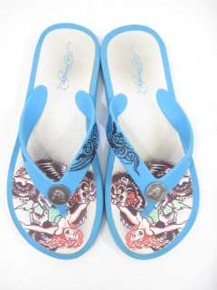 ED HARDY Blue White King Kong Thongs Sandals Size 6  