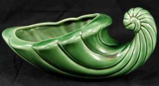 Green Art Pottery Horn of Plenty Cornucopia USA Dish  