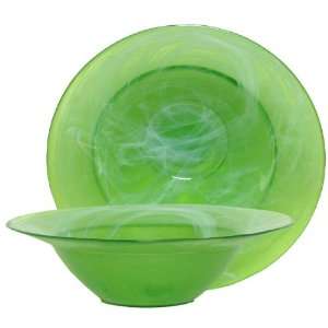  Art Glass Large Lime Green Saturn Bowl 14D, 4H