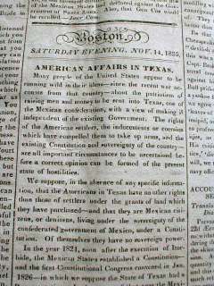 1835 newspapers TEXAS REVOLUTION War of Indpendence begins against 