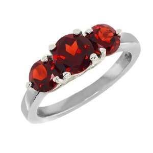  2.26 Ct 3 Stone Round Red Garnet .925 Sterling Silver Ring 