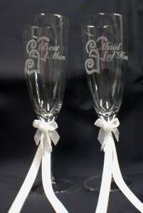 Maid of Honor, Best Man Wedding champagne toasting glasses favor gift 