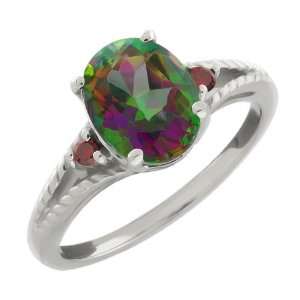    2.51 Ct Mystic Green Topaz & Red Diamond Silver Ring Jewelry