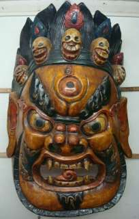 Unique Wooden Big Bhairav Mask Handmade in Nepal   Wooden Carving Mask 