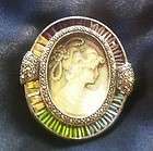 Vintage Mother Of Pearl & Multi Gemstone Cameo Pin Brooch .925