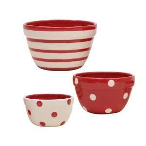  Terramoto Ceramic 3 Piece Polka Dots and Stripes Prep Bowl 