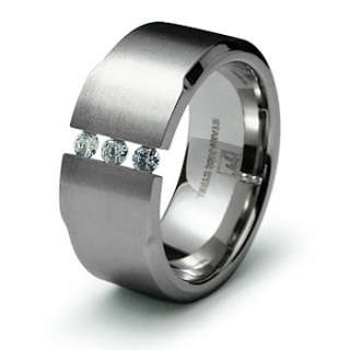 10mm Contemporary Three CZ Stone Steel Tension Ring  