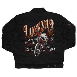   Lucky 13 Rockabilly Punk Motorcycle Racer Black Mens Chino Jacket 3XL