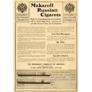  1906 Ad Makaroff Russian Cigarettes Boston Tobacco Czar 
