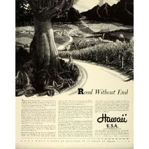  1941 Ad Hawaii Tourist Bureau Travel Rural Road Lithograph 