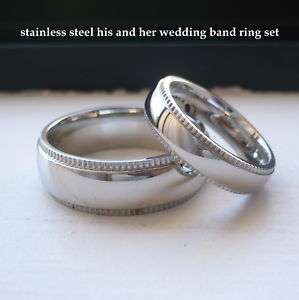 STAINLESS STEEL HIS & HER WEDDING BAND RING SET SZ 5 14  