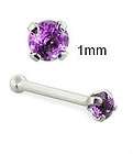 REAL 925 STERLING SILVER TINY 1MM AMETHYST PURPLE GEM NOSE STUD PIN 