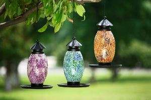 10 Pink Purple Mosaic Glass Metal Hanging Bird Feeder  