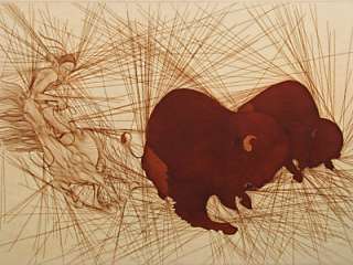 Guillaume Azoulay Deux Bisons Etching Signed Numbered 1984 buffalo 