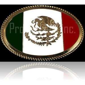  Mexico Flag Oval Gold Bordering Belt Buckle La Bandera De 