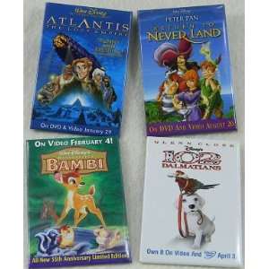 Disney Promo Pins set of 4 included areAtlantis The Lost Empire,Bambi 