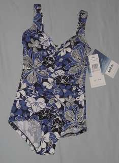 gabar Royal Blue, Black, White Maillot w/Center Shirring Size 10 NWT 