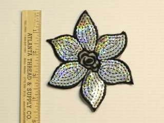 BLACK SILVER HOLOGRAM SEQUIN FLOWER 4.5 INCHES COUNT 1  