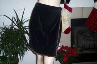 BRITISH KHAKI Velvet Wrap Look Skirt~Faux Leopard Trim  
