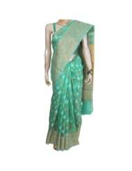 Sari Indian Outfit Silk And Cotton Mix Green Summer Clothes For Women