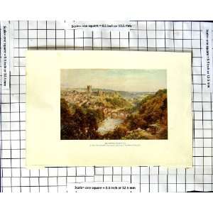 View Town Richmond Yorkshire C1850 C1930 Colour Print 