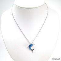 Blue Created OPAL Sterling Silver Dolphin Pendant  
