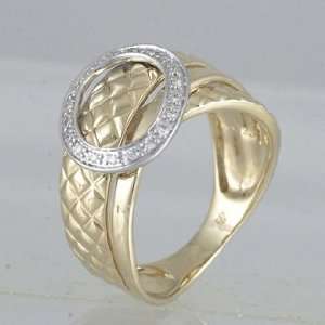    14K Two Tone Gold 0.08cttw Belt Buckle Round Diamond Ring Jewelry
