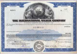 The International Silver Company Stock Bond Certificate Mining  