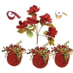    Red Sparkle Magnolia Holiday Decorating Set WR4571