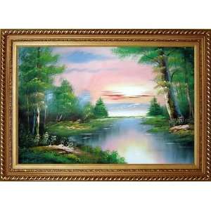 com Morning Sunshine on Serene Lake Oil Painting, with Exquisite Dark 