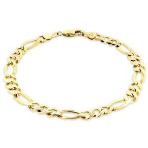  10K Yellow Gold Flat Figaro Chain Bracelet 8 Jewelry