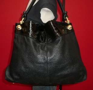   BCBG Maxazria LARGE Black Leather Hobo Slouch Shoulder Purse Bag Boho