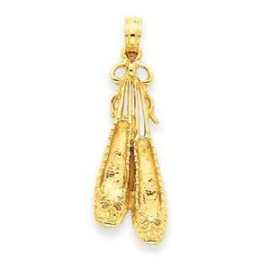   Yellow Gold Solid Satin Polished 3 Dimensional Ballet Slippers Pendant