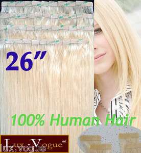 26 40pcs 100% Human Hair 3M Tape in Extensions Remy #24  