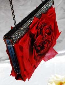 BN Authentic Valentino Red Silk Rose Crystal Evening Clutch  