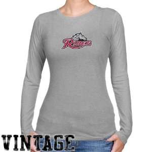 Rider Broncs Ladies Ash Distressed Logo Vintage Long Sleeve Slim Fit T 