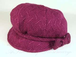 Charter Club Womens Boucle Bow Knit Cabbie Cap Berry Hat  