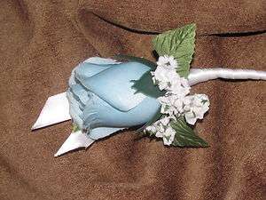 Light Blue Silk Rose Boutonniere Button Hole Flower wedding or prom 
