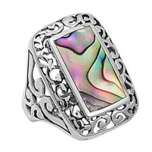   Silver Rectangular Abalone Filigree Ring Sizes 6 to 10, 6 Jewelry