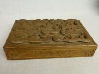 LARGE ANTIQUE SUPERBLY CARVED WOOD CHINESE DRAGON JEWELLERY CIGAR BOX 