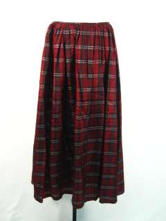 ADRIANNA PAPELL Maroon Plaid Long Skirt 6  