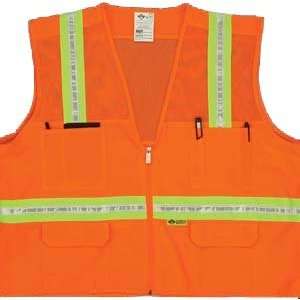 Surveyor Safety Vest, Color Orange, Mesh Panels for Ventilation, Multi 