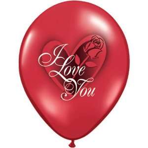  (100) I Love You Red Rose & Heart 11 Latex Balloon Toys & Games
