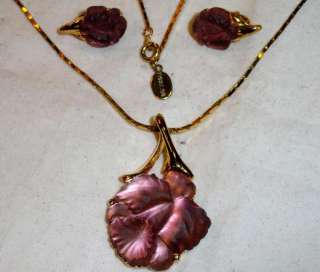   LANE Frosted Purple Glass Flower Necklace & Earring Demi Set  