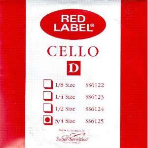 Super Sensitive Cello D Red Label 3/4 Size Orchestra Nickel, SS612 3 