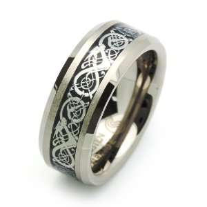  8MM Comfort Fit Tungsten Wedding Band Celtic Dragon Enlaid 