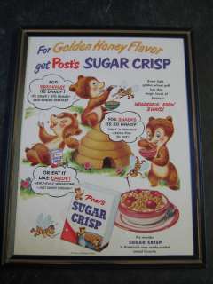 Vintage 1954 Post Sugar Crisp Sugar Bear Framed 8x10 Ad  