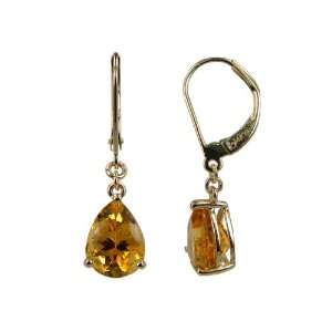  Pear Shaped Citrine Leverback Earrings, 14K Gold Jewelry